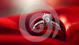 Diamond engagement ring in a luxury red box, for wedding, anniversary or a holiday gift for her. Generative AI