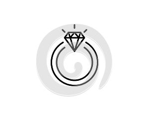 Diamond engagement ring or wedding ring line art vector icon for websites