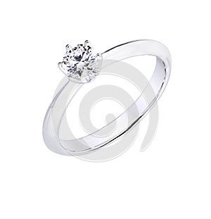 Diamond engagement wedding ring on isolated white background