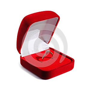 Diamond engagement wedding ring in open red box