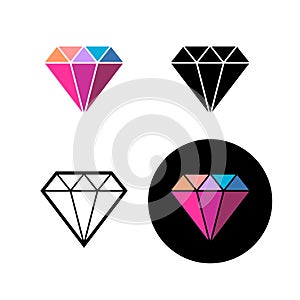 Diamond fashion logo. Colorful brilliant stone side view icon.