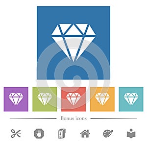 Diamond flat white icons in square backgrounds