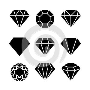 Diamond gem icon. Vector crystal value outline stone brilliant, luxury flat icon set