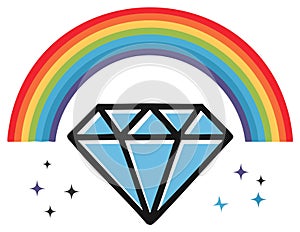 Diamond Gemstone Under Rainbow Illustration Art Decorative Design Element