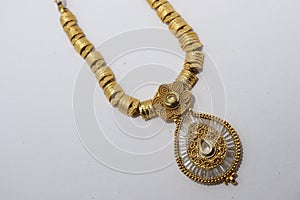 diamond gold traditional necklace jewellery design artifact on white background.