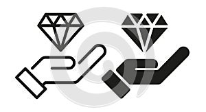 Diamond hand hold outline and solid icon vector