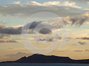 Diamond Head Crater and Kahala Beach with epic dusk scape photo