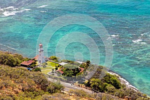 Diamond Head Lighthouse on the coast of Oahu, Hawaii, facing the Pacific Ocean