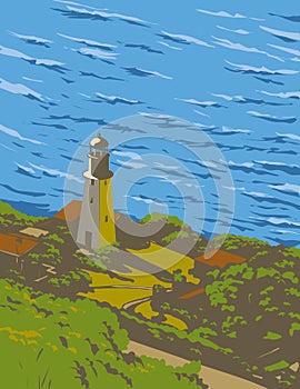 Diamond Head Lighthouse in Waikiki District Honolulu Hawaii WPA Poster Art