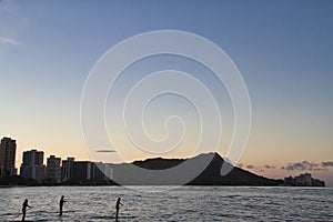 Diamond Head in the Morning with Paddle Boarders