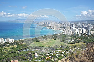 Diamond Head Peak Overlook Of Beautiful Honolulu City In Oahu Hawaii