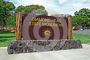 Diamond Head State Monument Park Sign close Honolulu on Oahu Haw