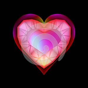 Diamond heart. Greeting card for Valentine`s Day. Banner for the holiday. Black background.