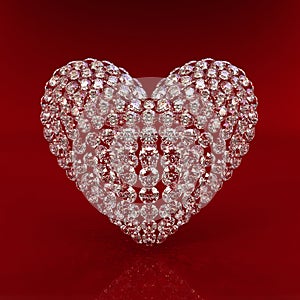 Diamond heart on red background