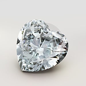 Diamond heart shape. Beautiful shape emerald image with reflective surface. Render brilliant jewelry stock image.