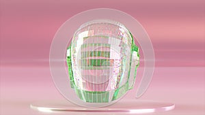 Diamond helmet on a colored background. Daft Punk. Abstract concept. Glitter. Pink green color. 3d illustration photo