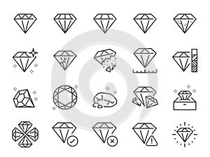 Diamond icon set. It includes gems, jewels, gemstones, treasure, and more icons. Editable Vector Stroke.