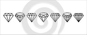 Diamond icon set. Diamond vector icons symbol design. Diamond in flat line style illustration