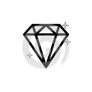 Diamond icon. Vector Illustration. Shiny crystal sign. Brilliant stone. Black stroke isolated on white background. Fashion modern