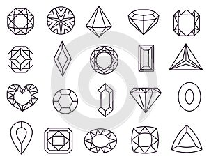 Diamond icons. Jewels diamonds gems, diamantes luxury jewel gemstones and precious gem. Crystal jewellery gems line