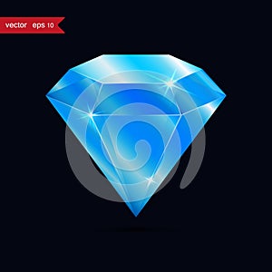 Diamond isolated on dark background, blue color