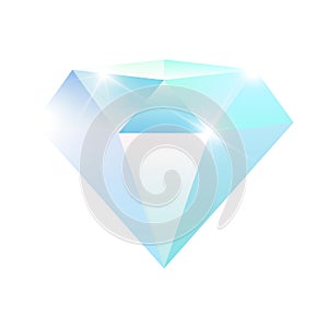 Diamond isolated on white background. One beautiful jewel or brilliant. Glossy glass stone. Cartoon gem for game icon