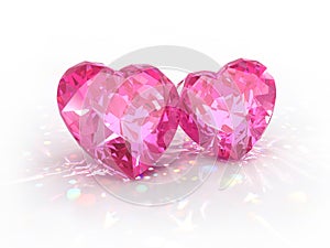 Diamond jewel hearts Diamond. Beautiful shape emerald image with reflective surface. Render brilliant jewelry stock image.