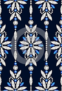 Diamond jewellery seamless pattern with diamonds and sapphire gemstones