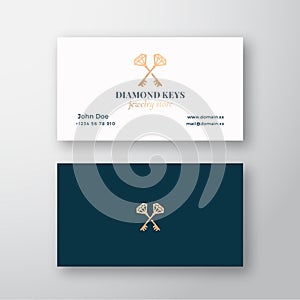 Diamond Keys Jewelry Store. Abstract Vector Sign, Symbol or Logo Logo and Business Card Template. Crossed Keys