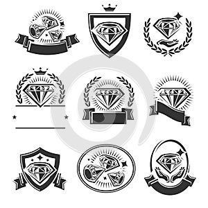 Diamond labels and elements set. Collection icon diamonds. Vector