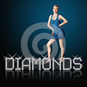 Diamond letters and blond woman