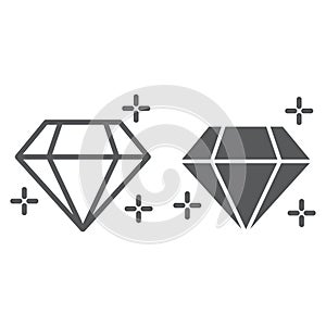 Diamond line and glyph icon, jewellery and accessory, brilliant sign, vector graphics, a linear pattern on a white