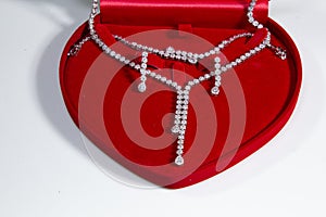 Diamond necklace set diamond earrings diamond bracelet Heart shaped red box