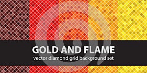 Diamond pattern set Gold and Flame. Vector seamless geometric backgrounds
