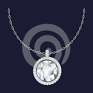 Diamond pendant necklace icon, realistic style