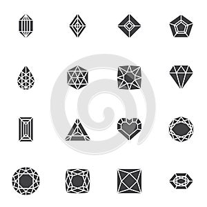 Diamond and precious stones vector icons set