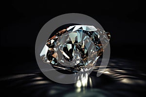 Diamond is a rare precious natural geological stone on a black background in low key. AI generated.