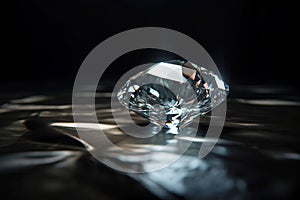 Diamond is a rare precious natural geological stone on a black background in low key. AI generated.