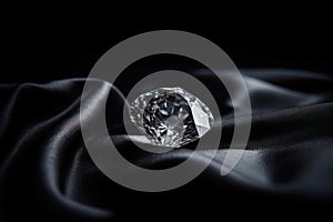 Diamond is a rare precious natural geological stone on a black background in low key. AI generated.