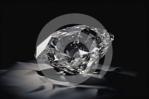 Diamond is a rare precious natural geological stone on a black background in low key. AI generated.