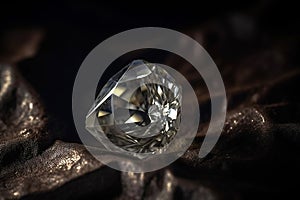 Diamond is a rare precious natural stone on a black background. AI generated. Header banner mockup with space.