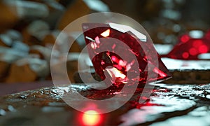 diamond on red background. caustic through ruby