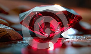 diamond on red background. caustic through ruby