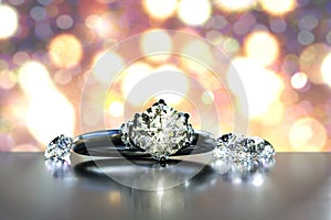 A diamond ring with defocused background. 3D illustration