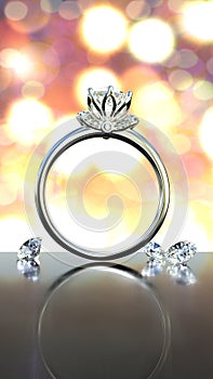 A diamond ring with defocused background. 3D illustration