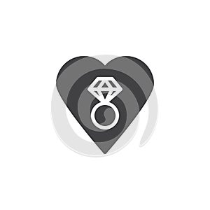 Diamond ring and heart vector icon