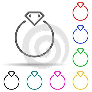 Diamond ring multi color style icon. Simple thin line, outline vector of web icons for ui and ux, website or mobile application