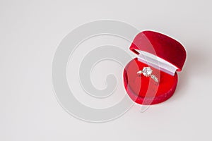 Diamond ring in red heart-shaped box Gift for birthday, Valentine, engagement, mother`s day