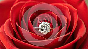 Diamond Ring on Red Rose Petals