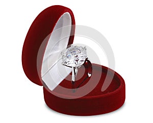 Diamond ring in red velvet box